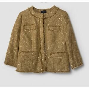 Investments Gold Sequin Blazer Jacket Fringe Trim Lined New Size 10